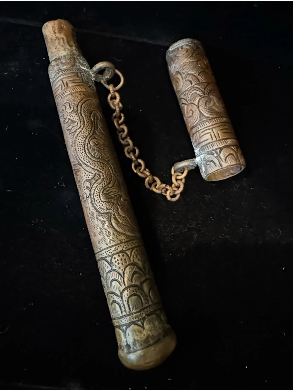 Antique Copper Scroll Holder or Prayer Tube of Asian or Middle Eastern origin